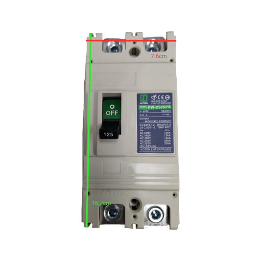 Electrical circuit breaker with measurement markings on a white background