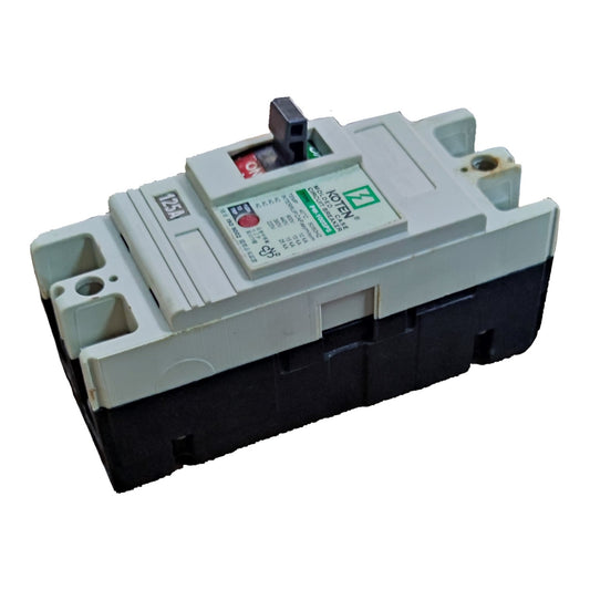 A 16A molded circuit breaker with a light gray plastic top cover, black base, and a small green and white brand label on top.