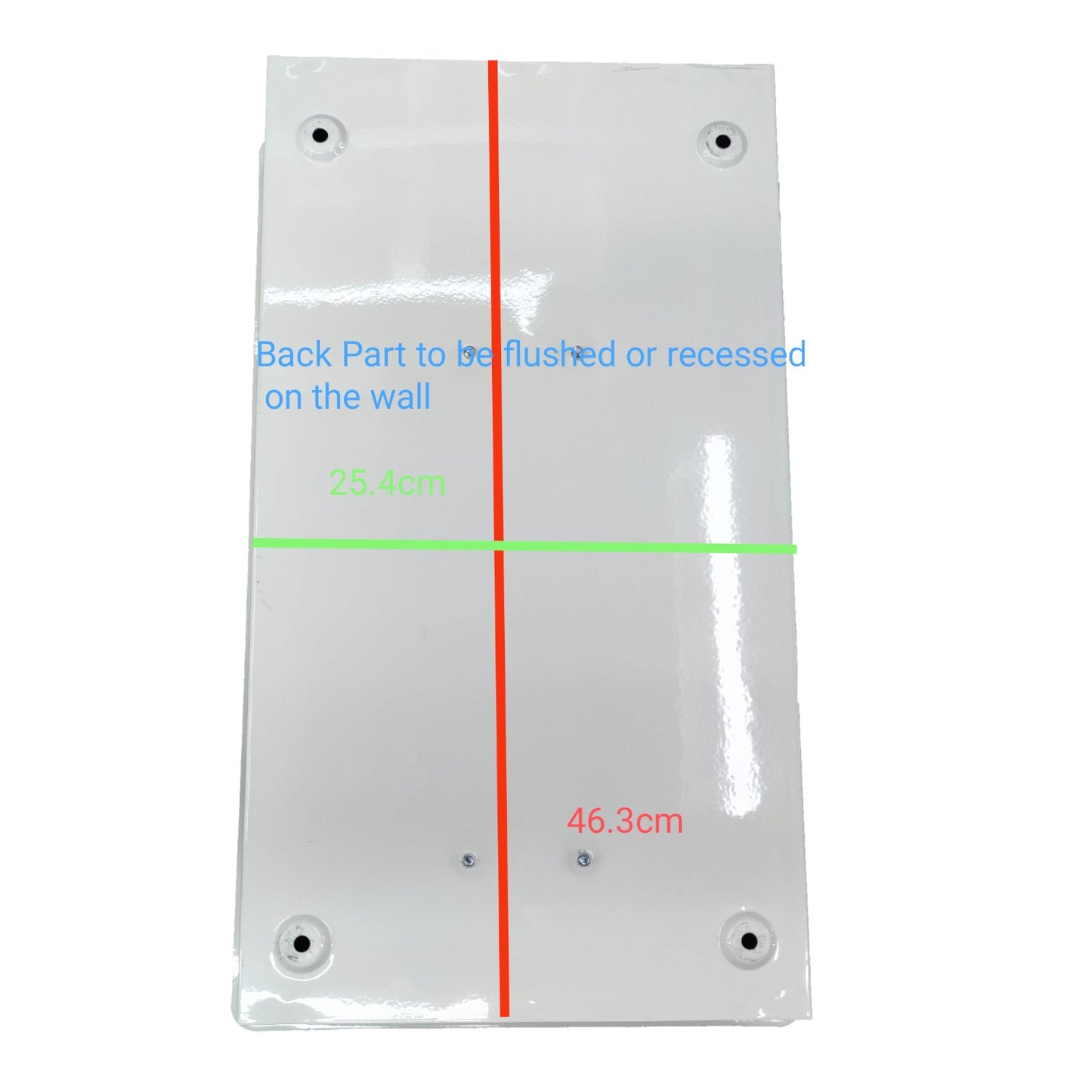 White wall plate with measurements and installation instructions on a white background Koten 12 Branches Panel Board 2 Pole Main 2 Pole Branches for Miniature Circuit Breaker KTM1-2P12B Flush Mounted Type Metal Base Electx Electrical Supply