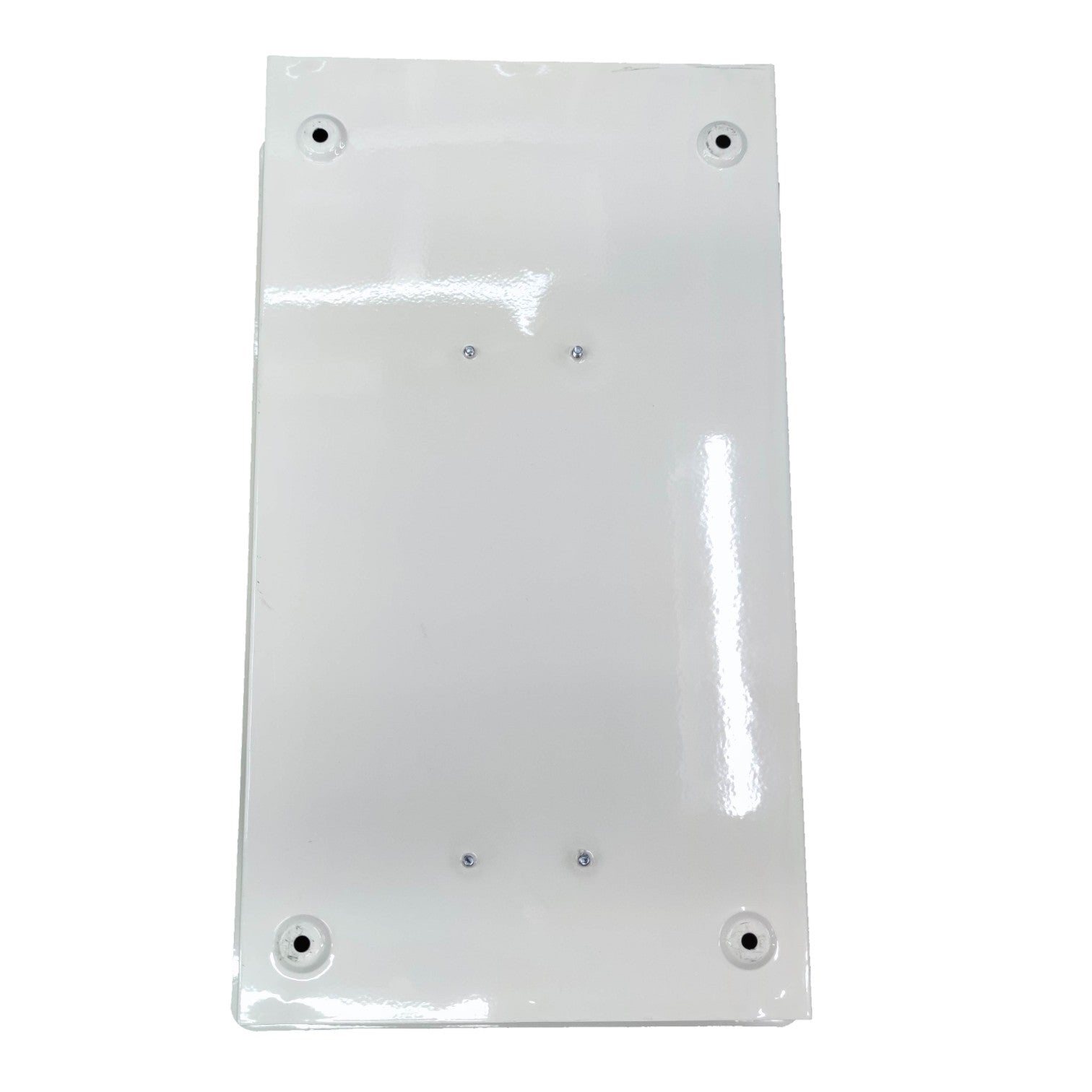 White rectangular plastic cover with four holes on a white background Koten 12 Branches Panel Board 2 Pole Main 2 Pole Branches for Miniature Circuit Breaker KTM1-2P12B Flush Mounted Type Metal Base Electx Electrical Supply