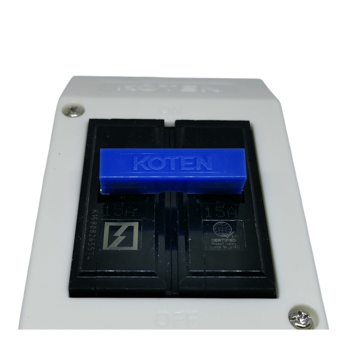A Siemens industrial electrical component featuring a white plastic housing, a black dual-contact terminal block, and a prominent blue plastic safety switch labeled 'KOTEN'.