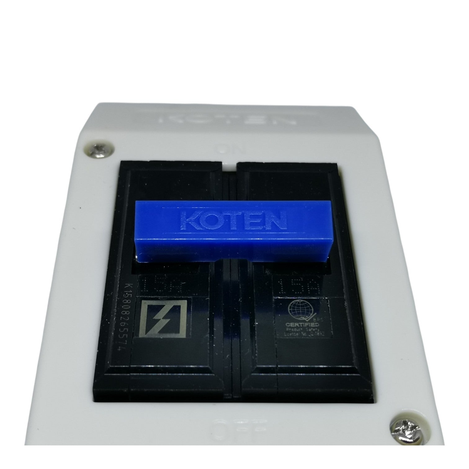 A Siemens industrial electrical component featuring a white plastic housing, a black dual-contact terminal block, and a prominent blue plastic safety switch labeled 'KOTEN'.