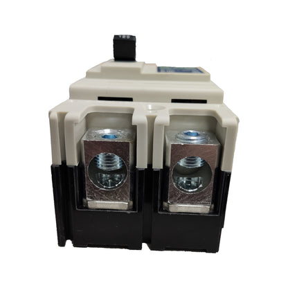 Electrical component with metallic contacts on a white background
