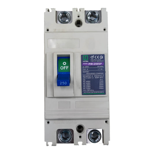 A Siemens modular electrical contactor, model PW-350SP, featuring a light gray plastic housing, a blue and green manual switch, and a detailed technical label on a white background.