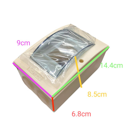Measurement chart of a rectangular box with dimensions labeled on a white background