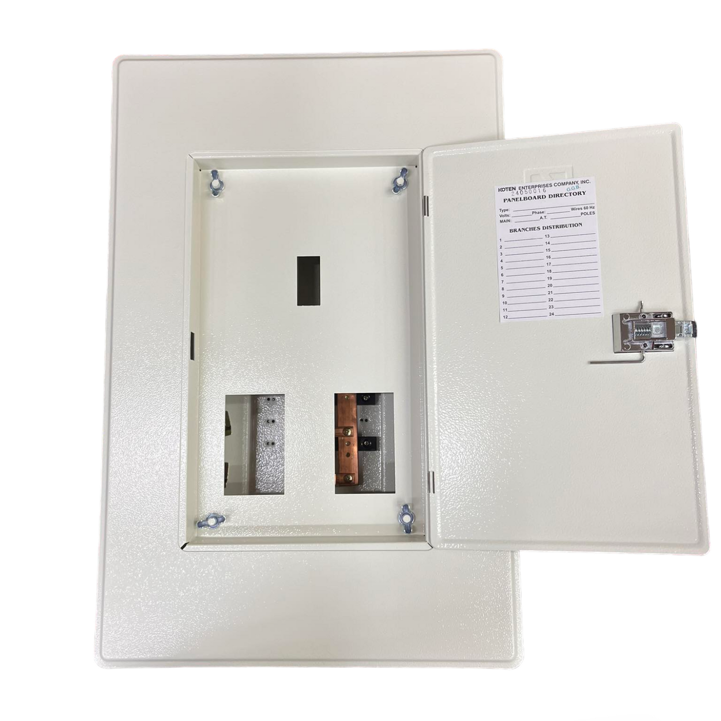 Electrical panel box with open cover on a white background Koten 4 Branches Panel Board Main 250SPS 2Pole for 2 Pole Bolt On Circuit Breaker PB250SP2P4B Electx Electrical Supply 