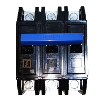 Electrical circuit breaker with blue handle on a white background Koten 70A 3Pole 10KAIC 220V Circuit Breaker 3 Phase Bolt On HPH3P70A For Safety Overload Electx Electrical SUpply