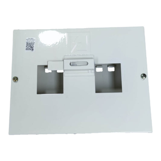White metal bracket with two rectangular holes on a white background