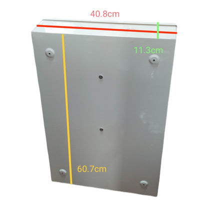 Rectangular metal box with dimensions labeled on a white background