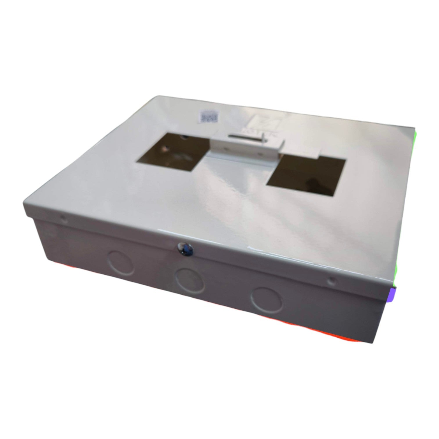 Rectangular electronic device with a screen on a white background