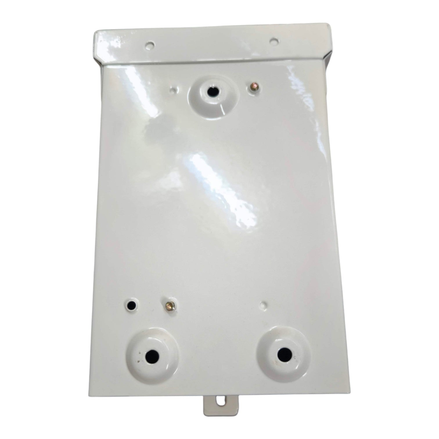 White plastic panel with multiple holes on a white background