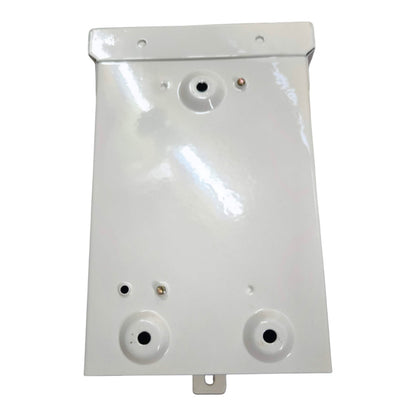 White plastic panel with multiple holes on a white background