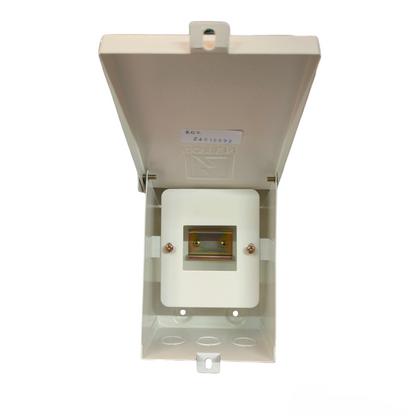 Koten Miniature Circuit Breaker 2Pole 3 Module in white protective enclosure with open cover