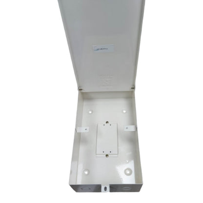 White electronic device with a label on a white background