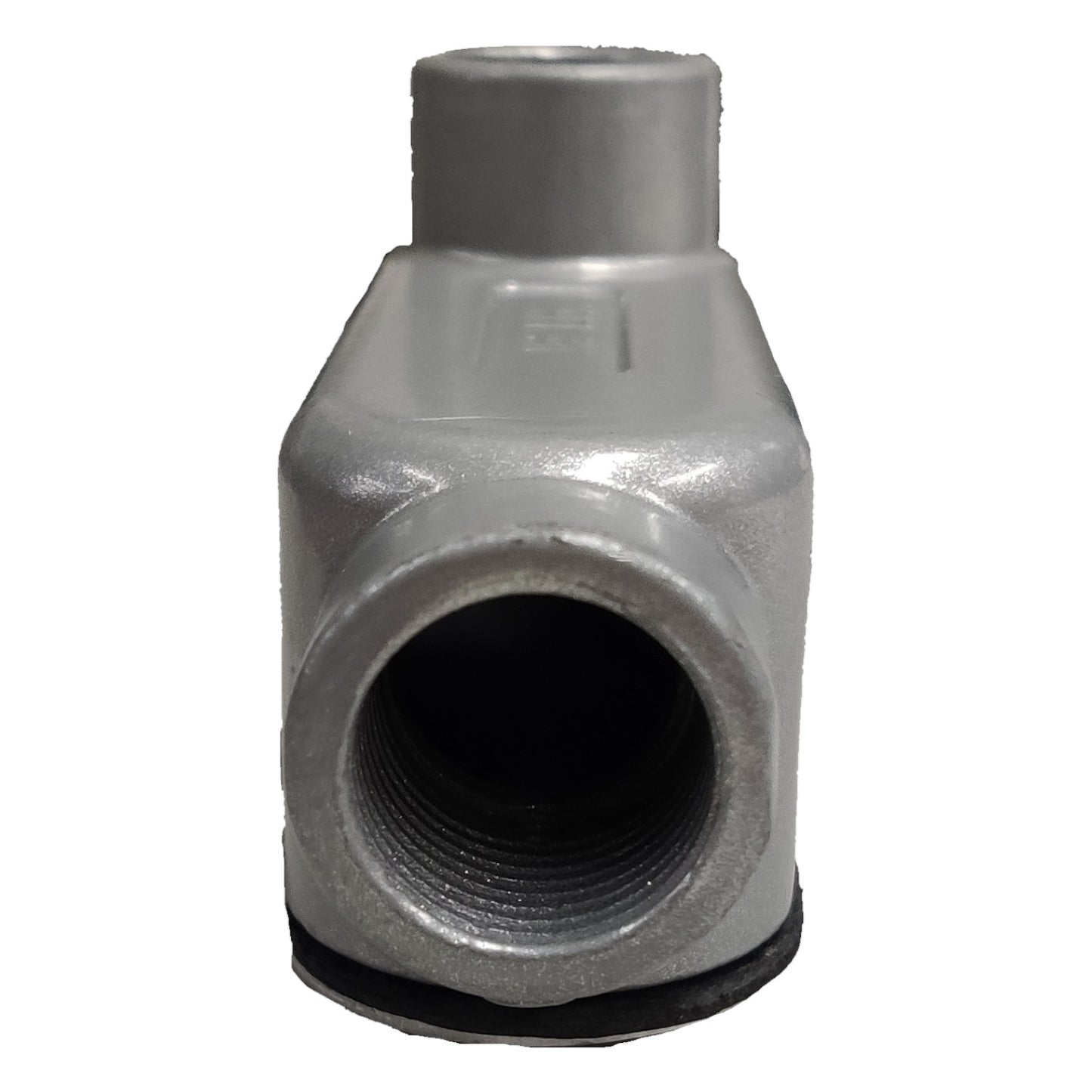 Metal pipe fitting on a white background