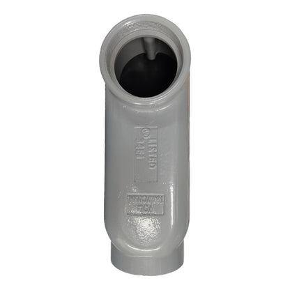 Gray metal pipe fitting on a white background