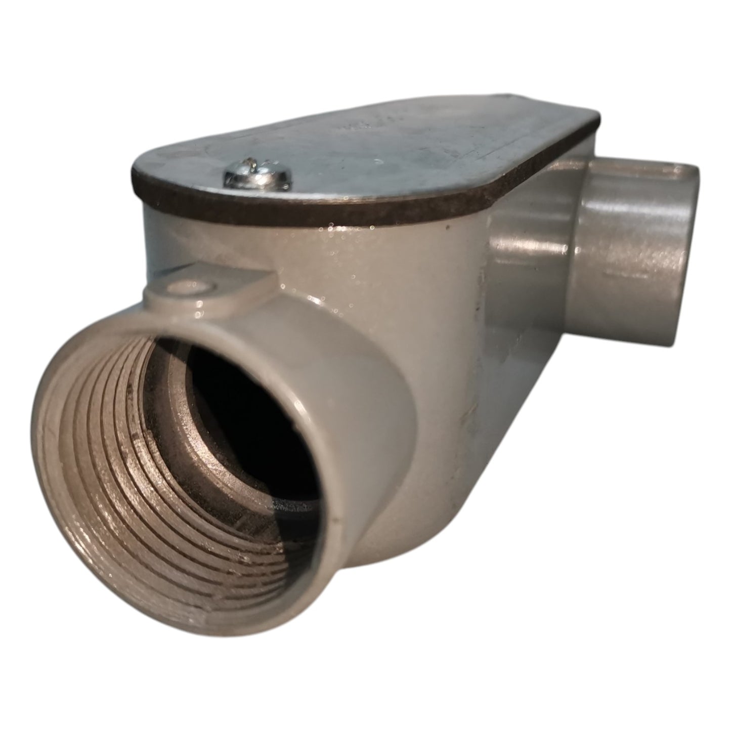 Metal pipe fitting on a white background