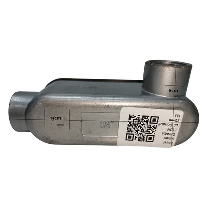 Metal pipe with measurement markings and a QR code label on a white background