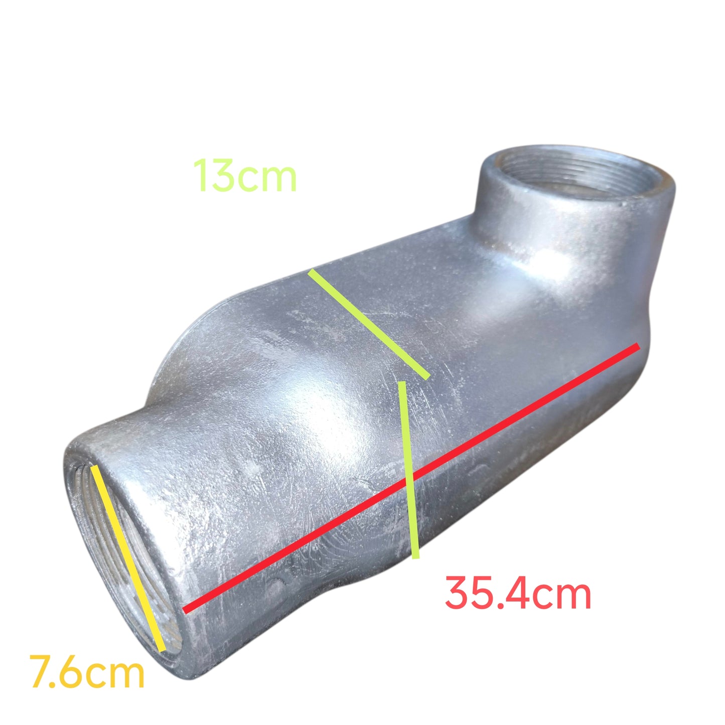 Metal pipe with measurements marked on a white background