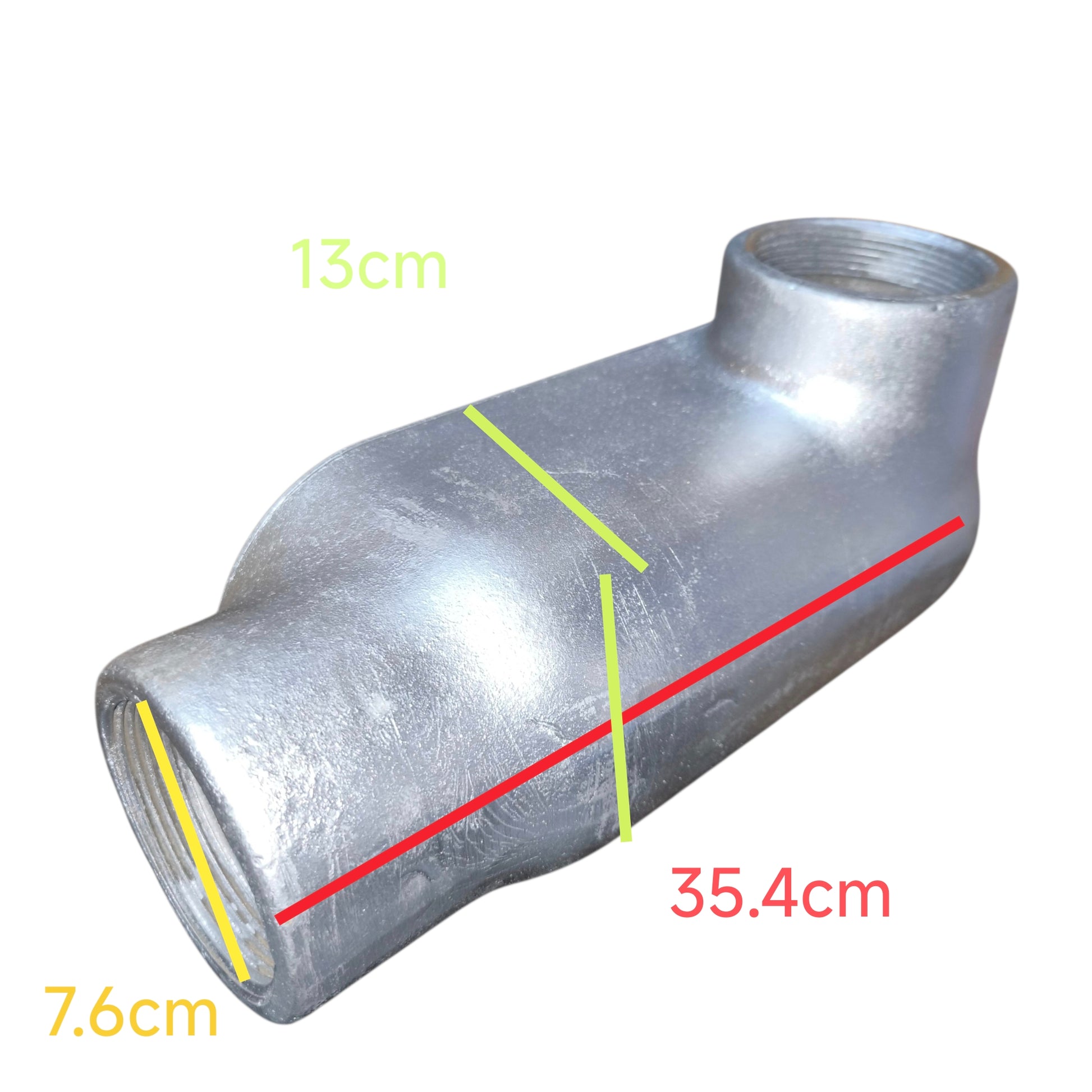 Metal pipe with measurements marked on a white background