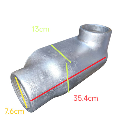 Metal pipe with measurements marked on a white background