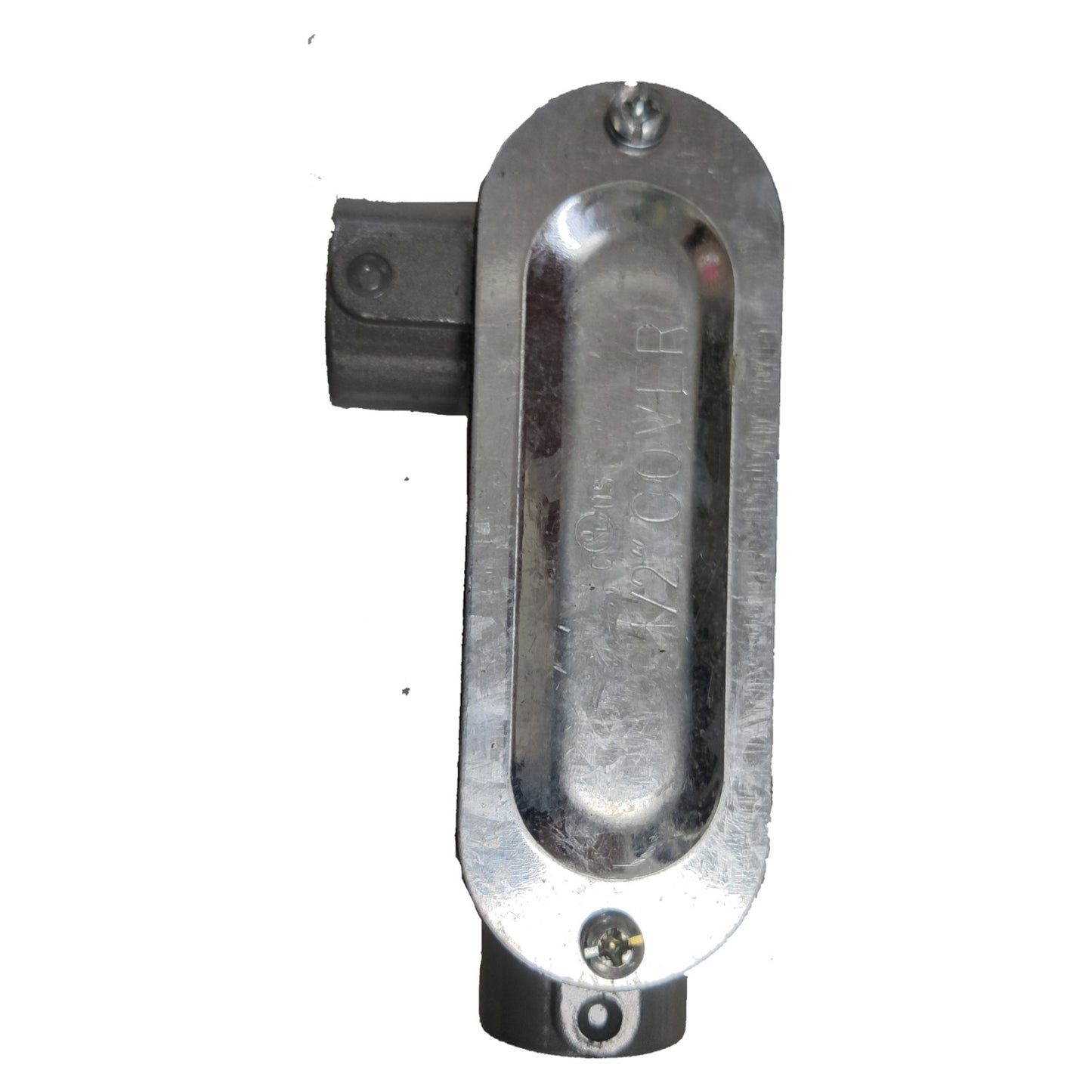 Metallic door handle on a white background