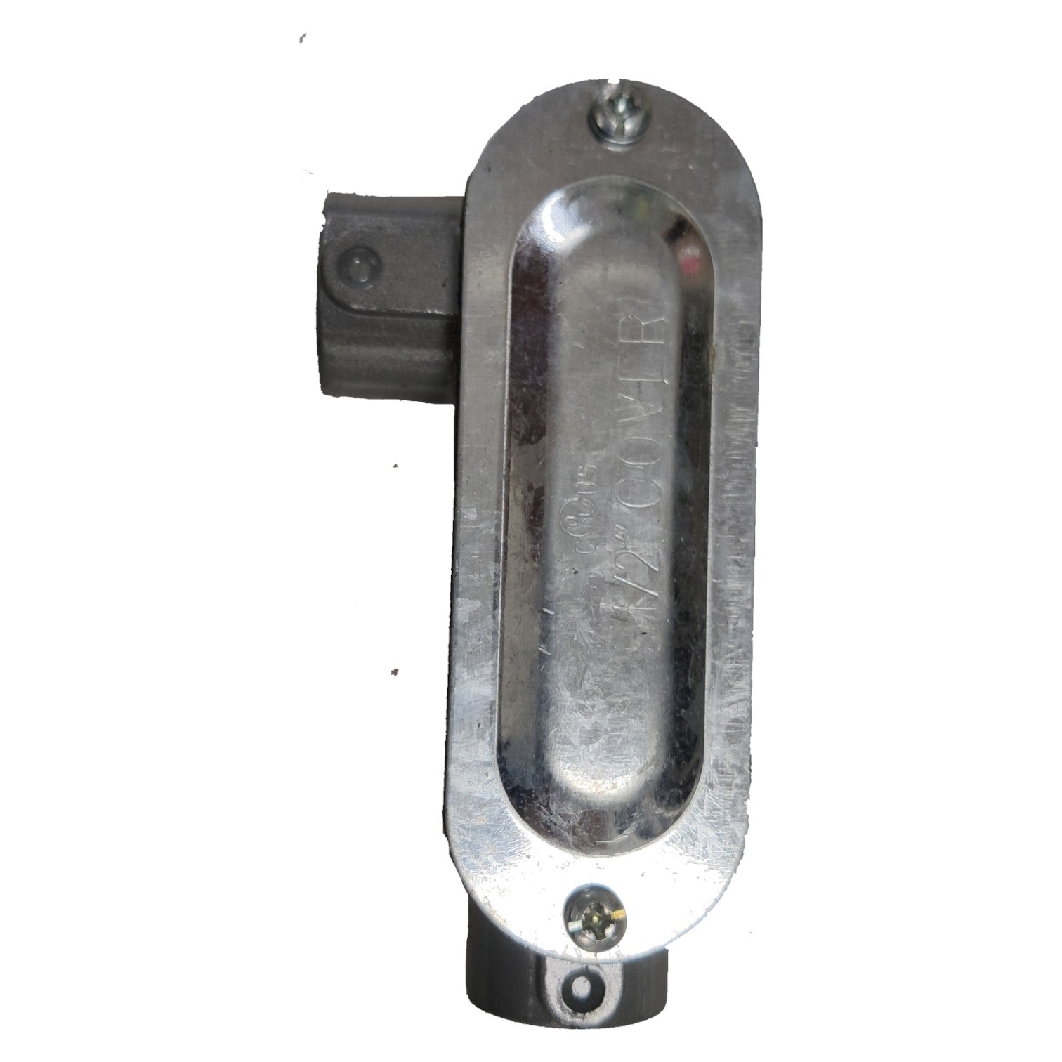 Metallic door handle on a white background