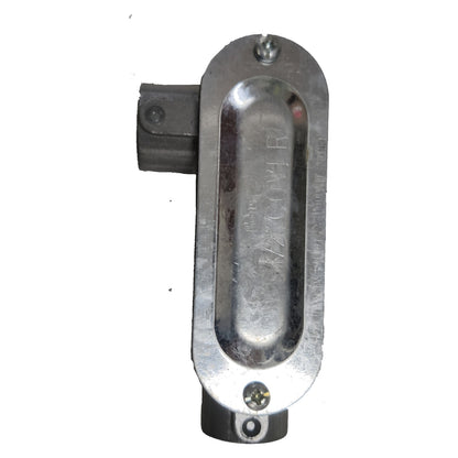 Metallic door handle on a white background