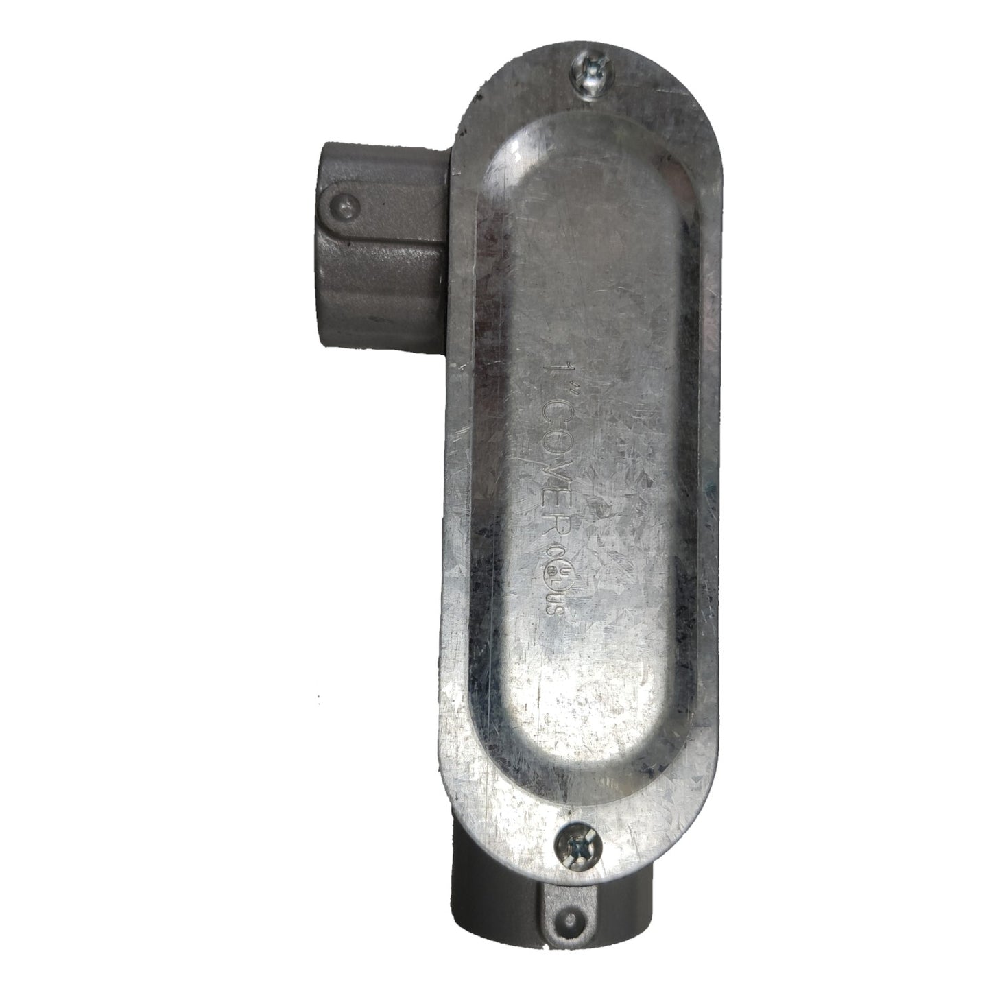 Metallic door handle on a white background