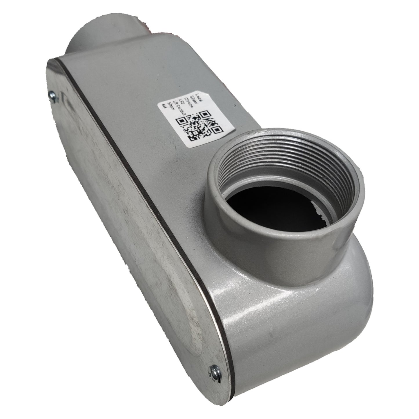 Metal valve with threaded end on a white background