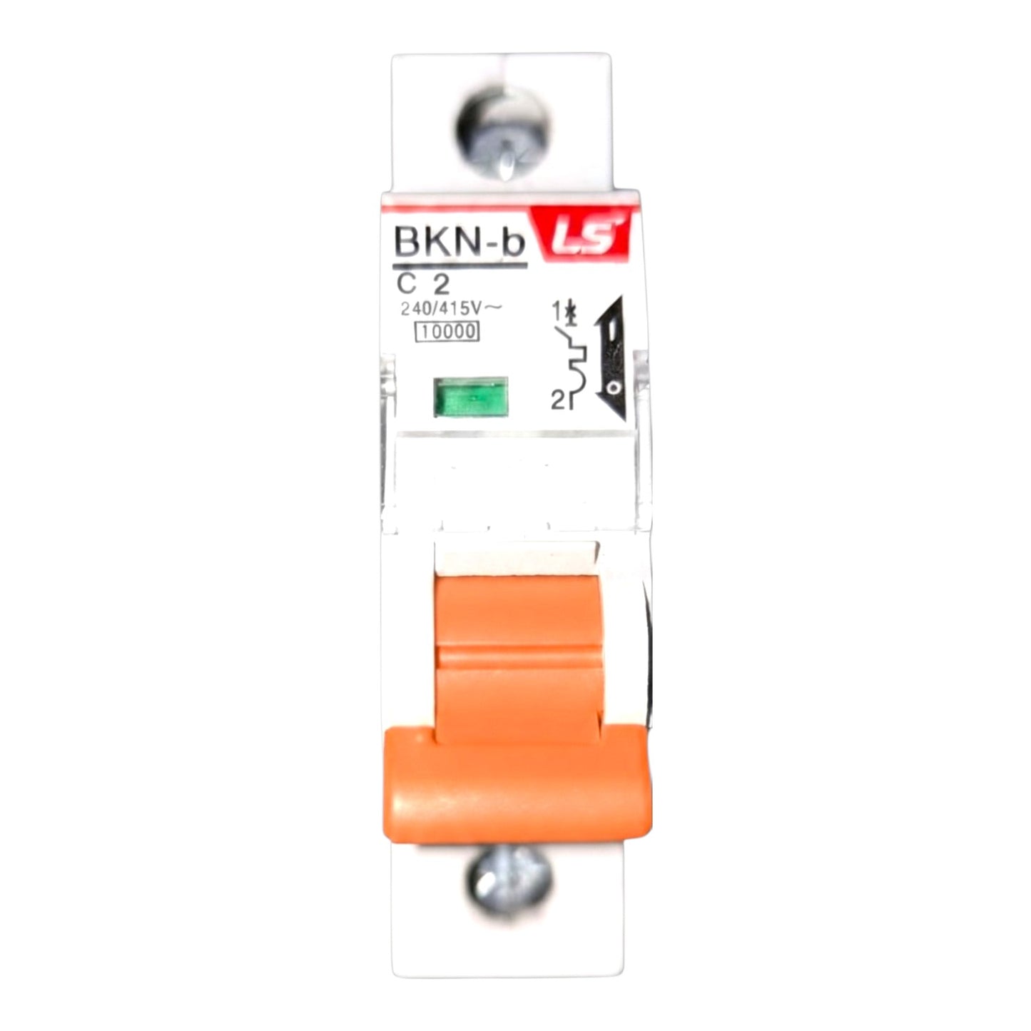 A BKN-b LS C2 2A single-pole circuit breaker with an orange handle and white plastic housing, shown against a plain white background.