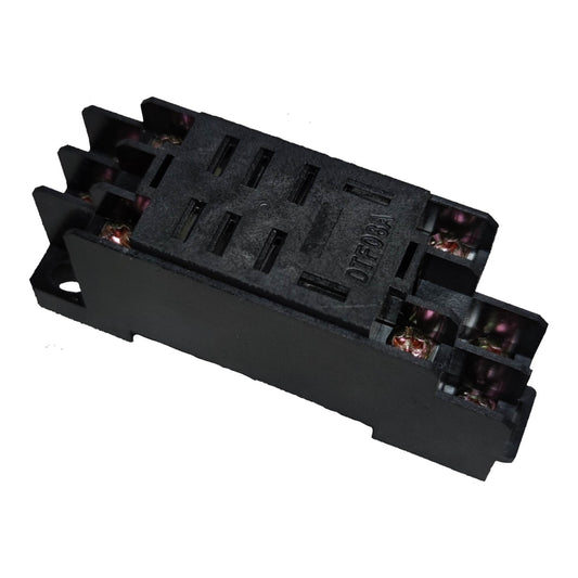 A black plastic electrical terminal block connector with copper-colored metal screw terminals, shown on a plain white background.