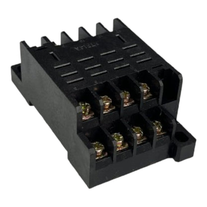 A black plastic electrical terminal block with six screw terminals, shown on a plain white background.