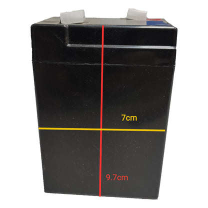 Black battery with measurements on a white background