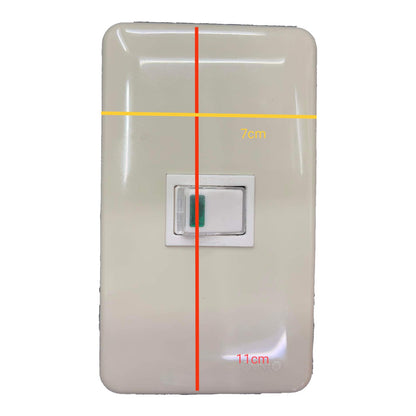 Beige wall switch with measurements on a white background