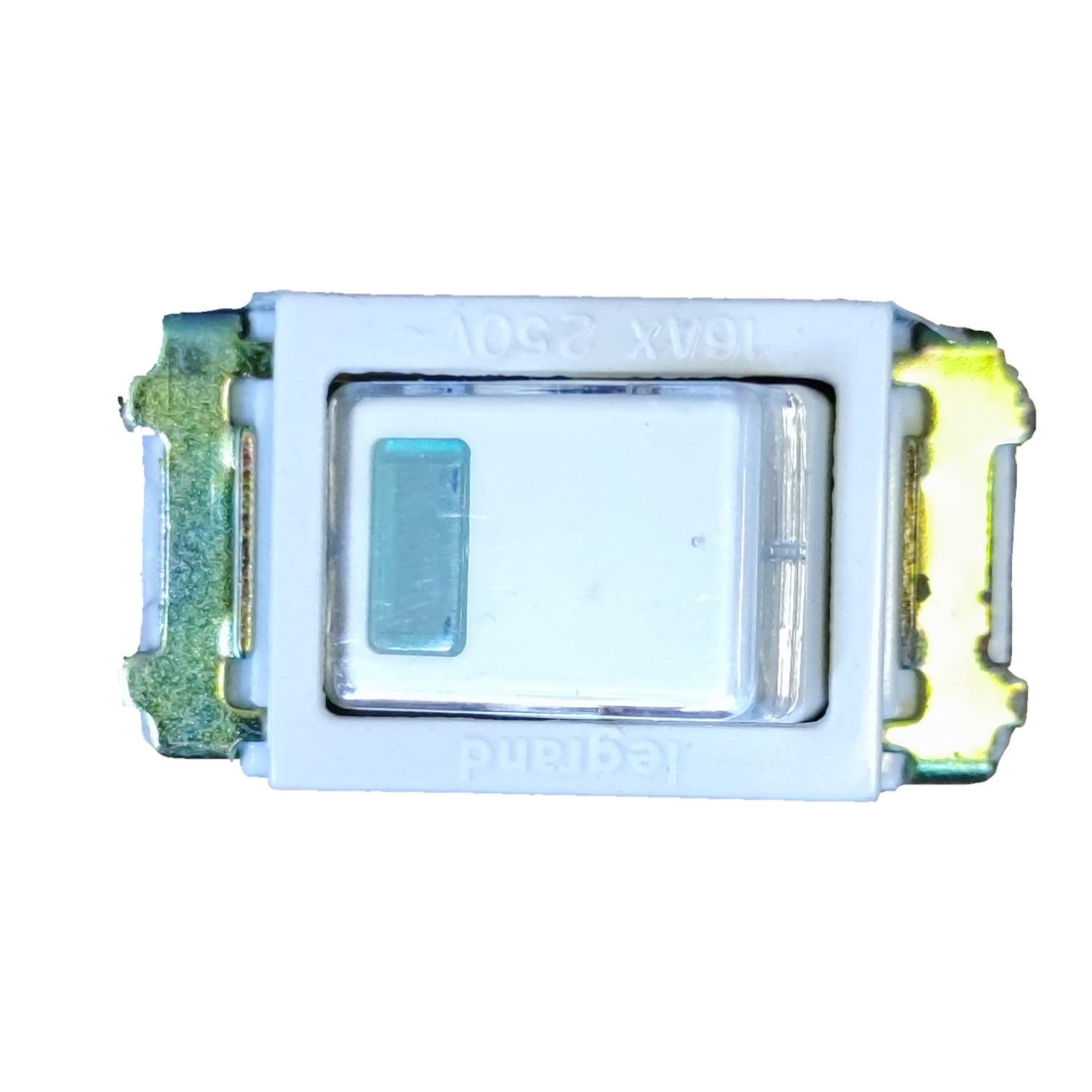 Rectangular electronic component with a white frame on a white background