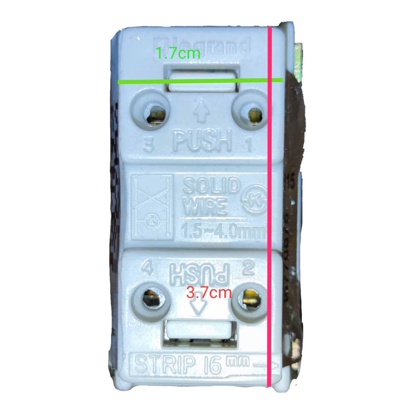 Electrical breaker panel with measurements marked on a white background