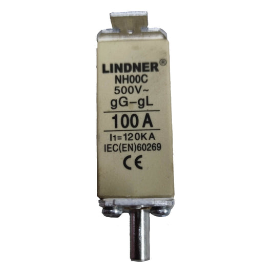Lindner 100A NH-Type Fuse Link gG-gL 500V AC NH-00 Blade Fuse, Ceramic Fuse - front view