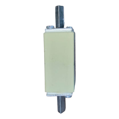 Rectangular metal component with a cylindrical protrusion on a white background