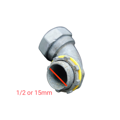 Metal pipe fitting with measurement details on a white background