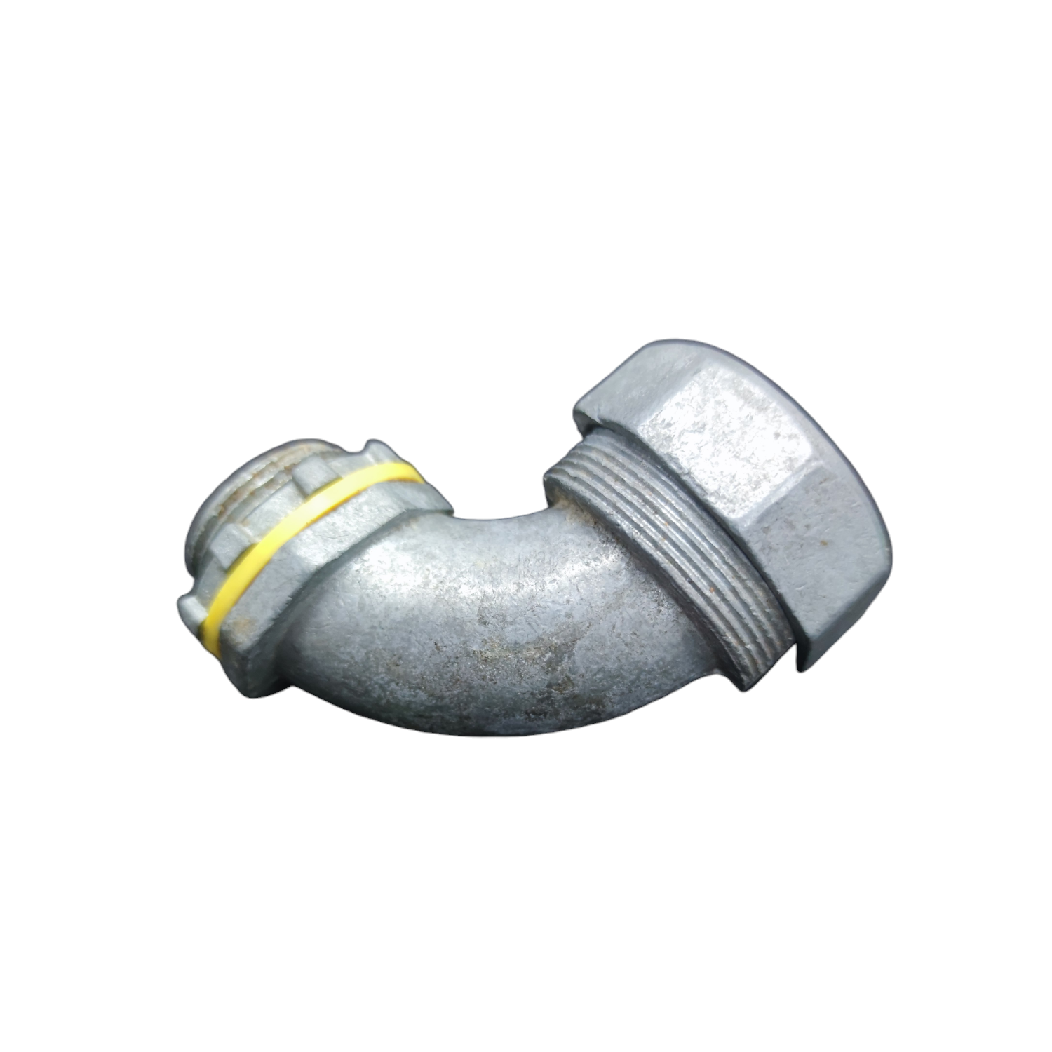 Metal pipe fitting on a white background