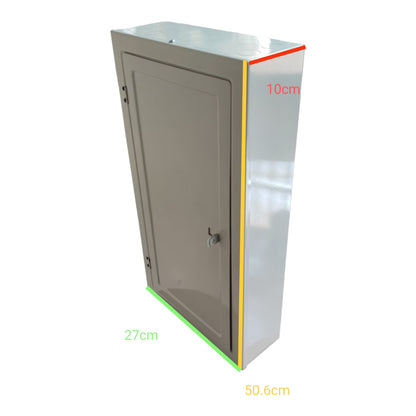 Metallic box with dimensions labeled on a white background Local 14 Branches Panel Board 2 Pole Main 2 Pole Branches For Miniature Circuit Breaker Surface Type Metal Base Electx Electrical Supply