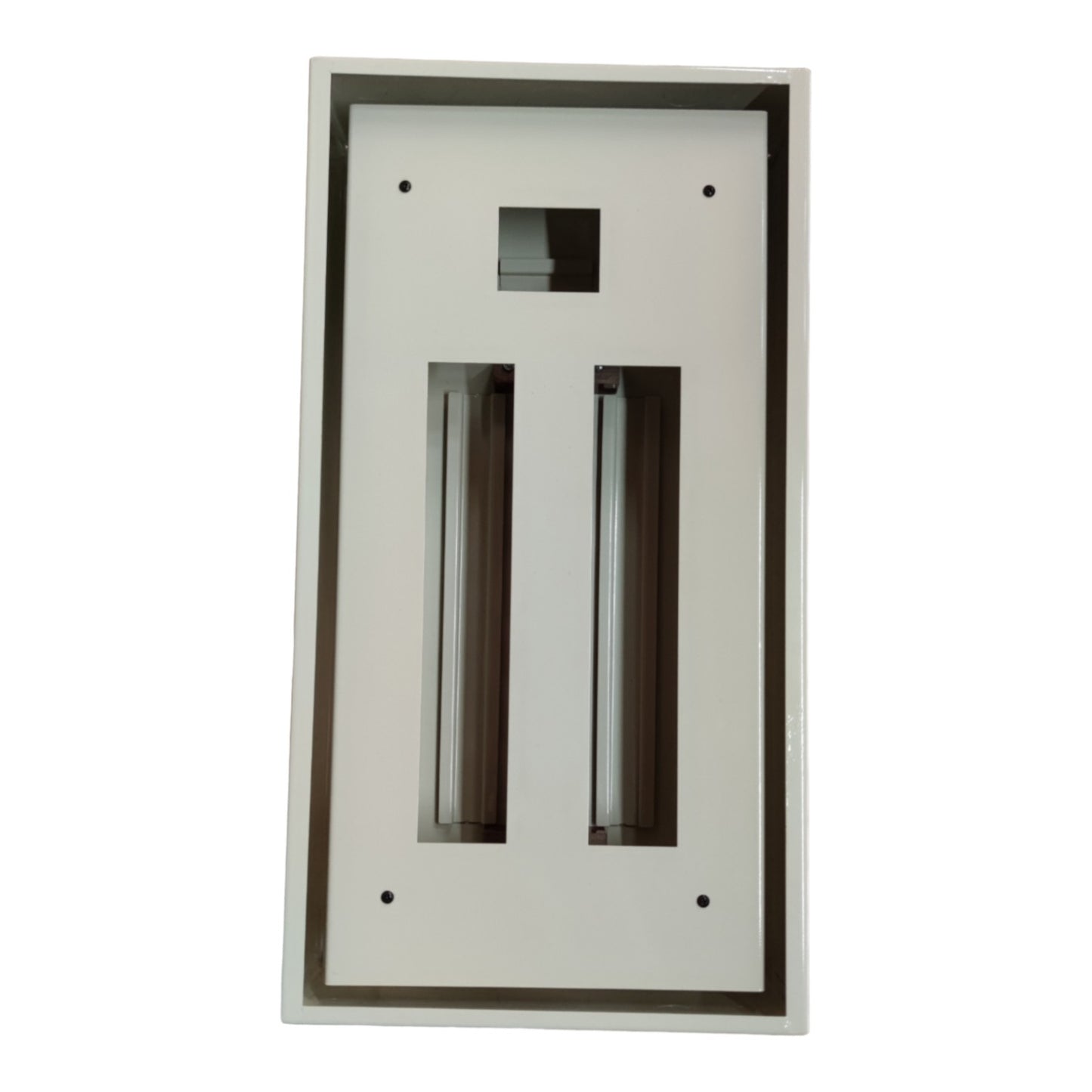 Rectangular metal frame with glass panels on a white background Local 14 Branches Panel Board 2 Pole Main 2 Pole Branches For Miniature Circuit Breaker Surface Type Metal Base Electx Electrical Supply