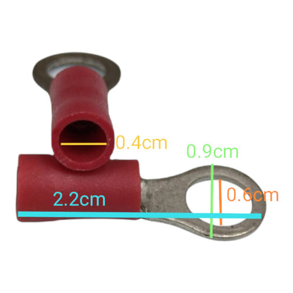 Red insulated ring terminal lugs 2.0mm for electrical connections