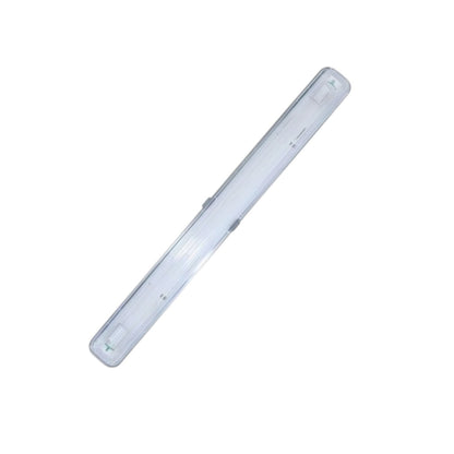 A long, slim rectangular transparent plastic case or cover shown diagonally on a plain white background.