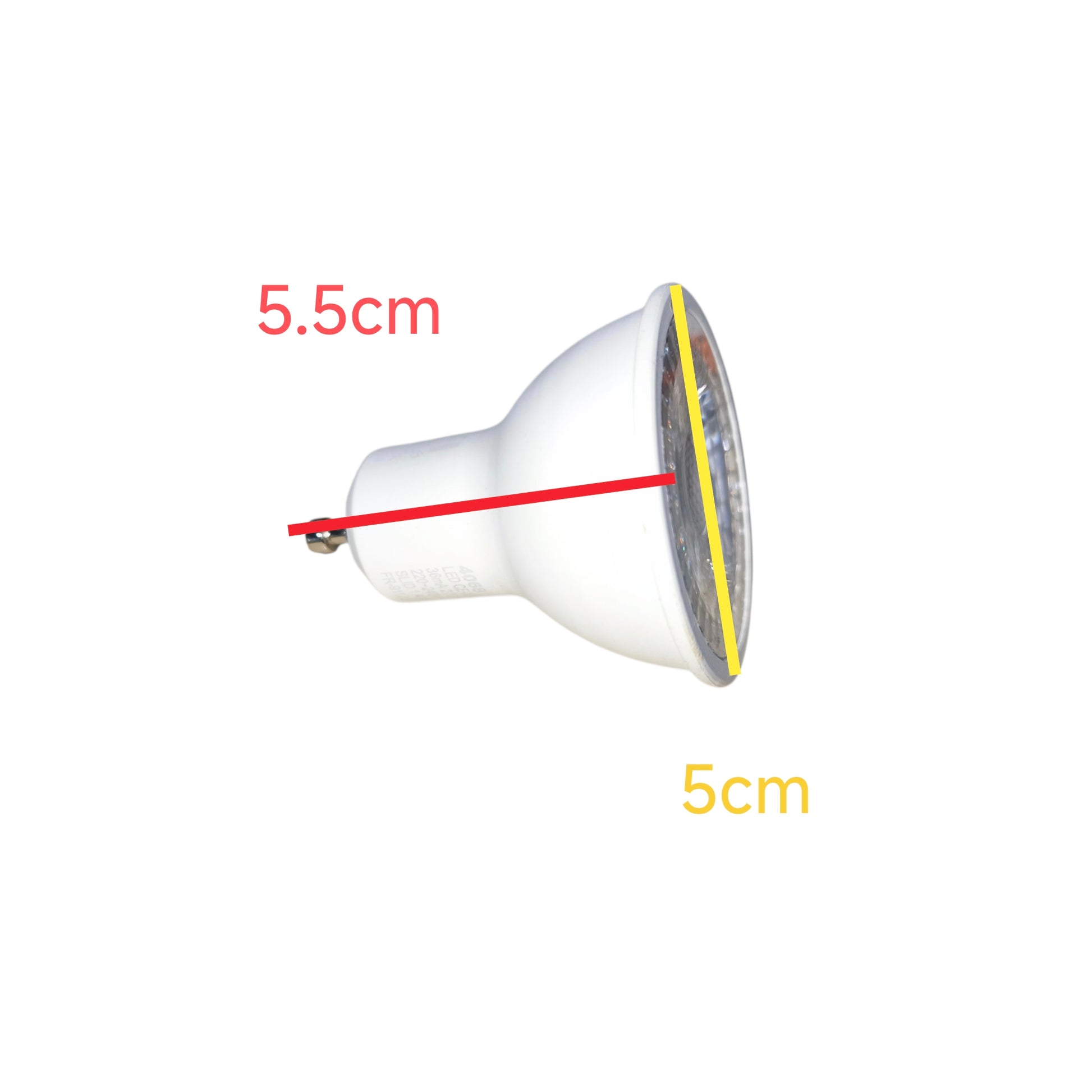 Measurement details of a light bulb on a white background