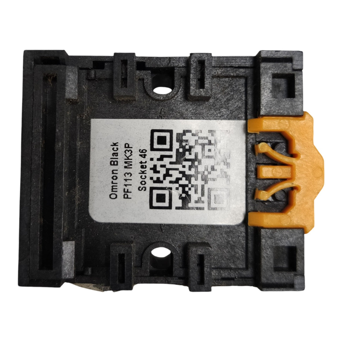Omron black PFH13 MK3P electrical connector with a white label and orange terminal block, shown on a white background.
