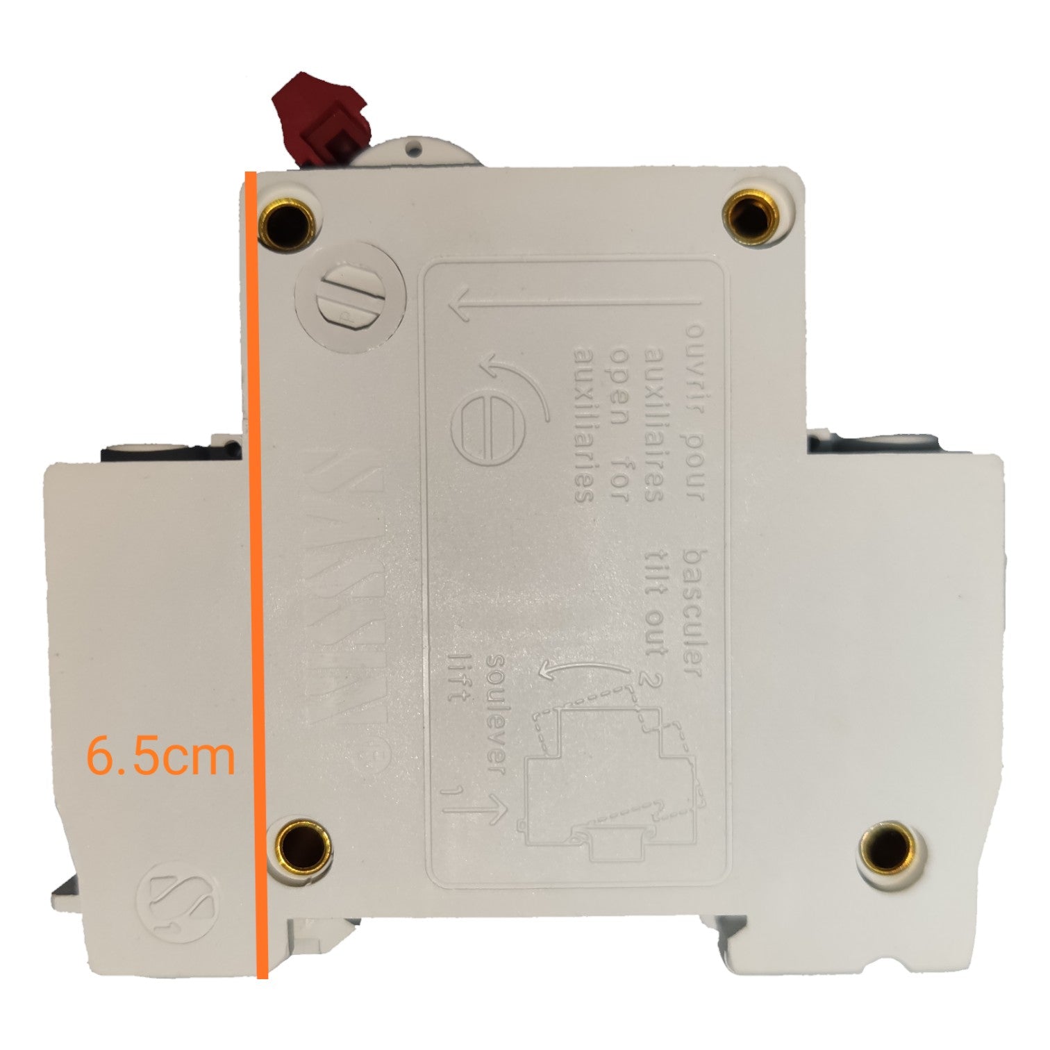 Electrical component with dimensions indicated on a white background