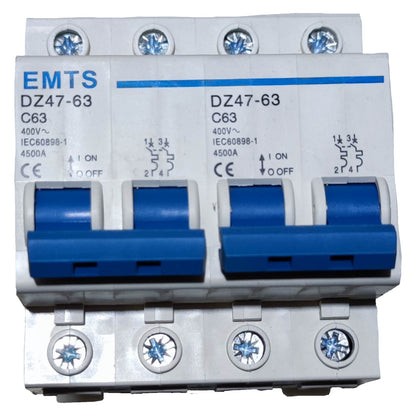 Electrical circuit breaker with EMTS branding on a white background