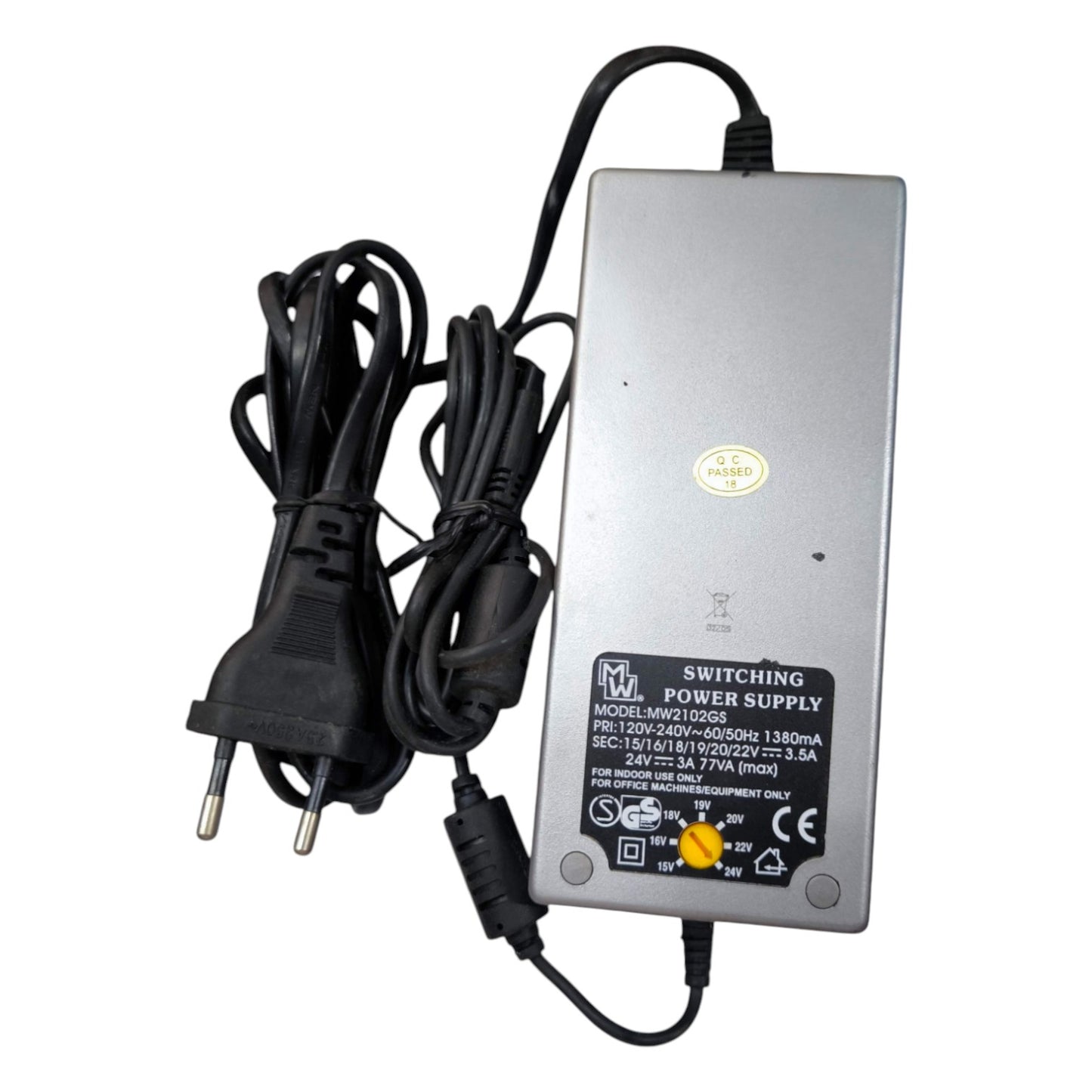 Power supply adapter with cables on a white background